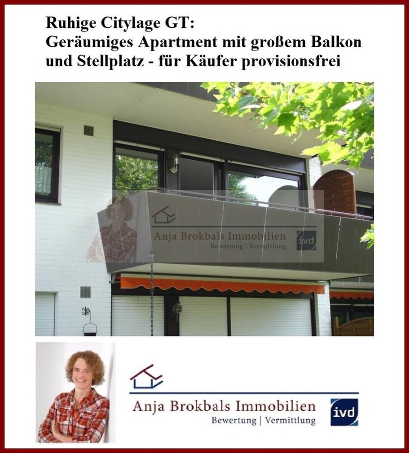 Ruhige Citylage GT: Geräumiges Apartment mit großem Balkon und Stellplatz - für Käufer provisionsfrei