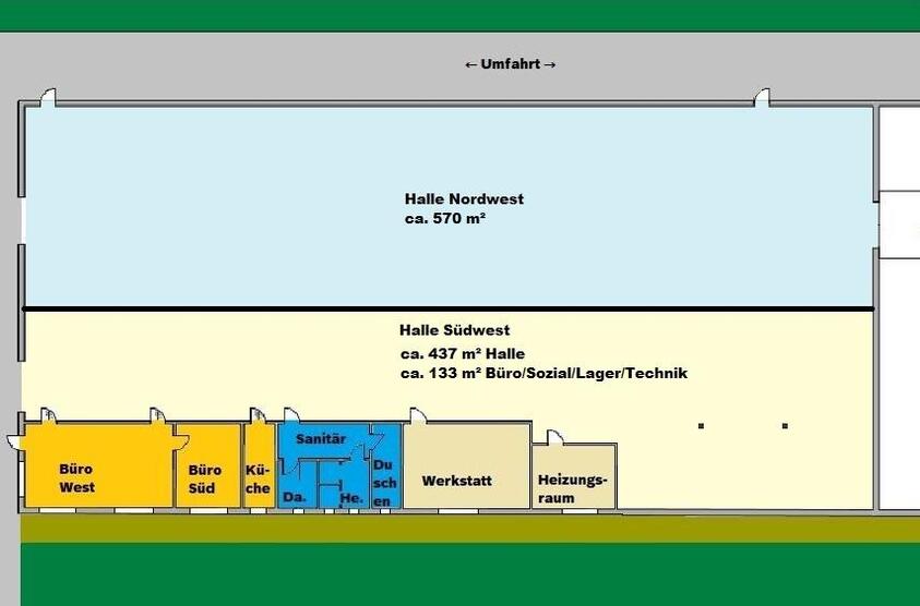 570 m² Warmhalle mit Büro-Sozialräumen und Stellplätzen zimmer