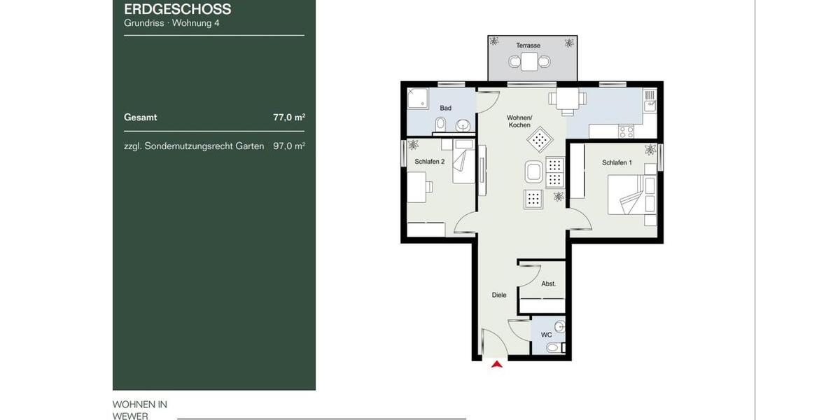 Erdgeschoßwohnung Paderborn Elsen - 3 Zimmer, 77 m&sup2;, 924&euro; | Angebot:25304407