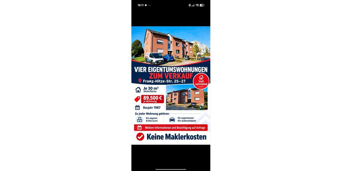 Etagenwohnung Paderborn - 1 Zimmer, 30 m&sup2;, 89.500&euro; | Angebot:27627653