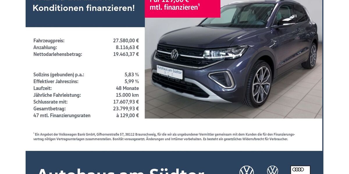 VW T-Cross 22.216 km 27.580 € Rietberg 33397