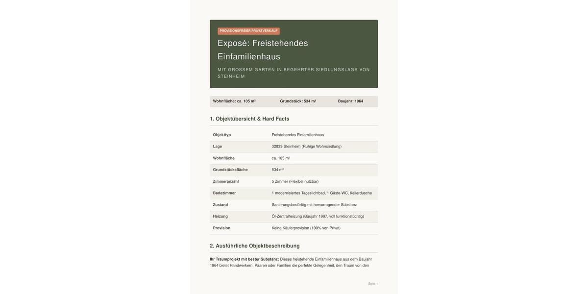 Einfamilienhaus Steinheim - 5 Zimmer, 102 m&sup2;, 245.000&euro; | Angebot:27120738