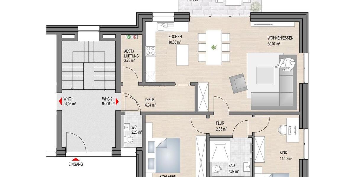 Erdgeschoßwohnung Rietberg - 3 Zimmer, 94 m&sup2;, 1.125&euro; | Angebot:26133622