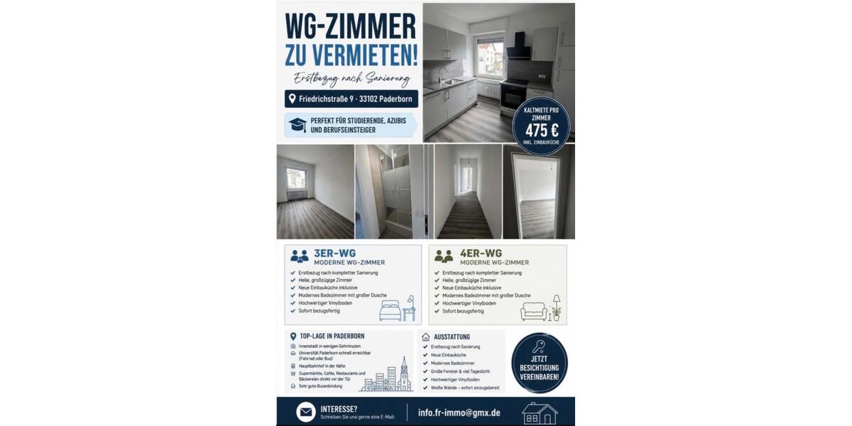 Etagenwohnung Paderborn - 1 Zimmer, 25 m&sup2;, 535&euro; | Angebot:27595443