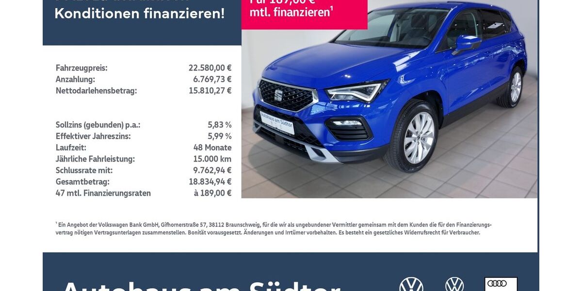 Seat Ateca 84.990 km 22.580 € Rietberg 33397